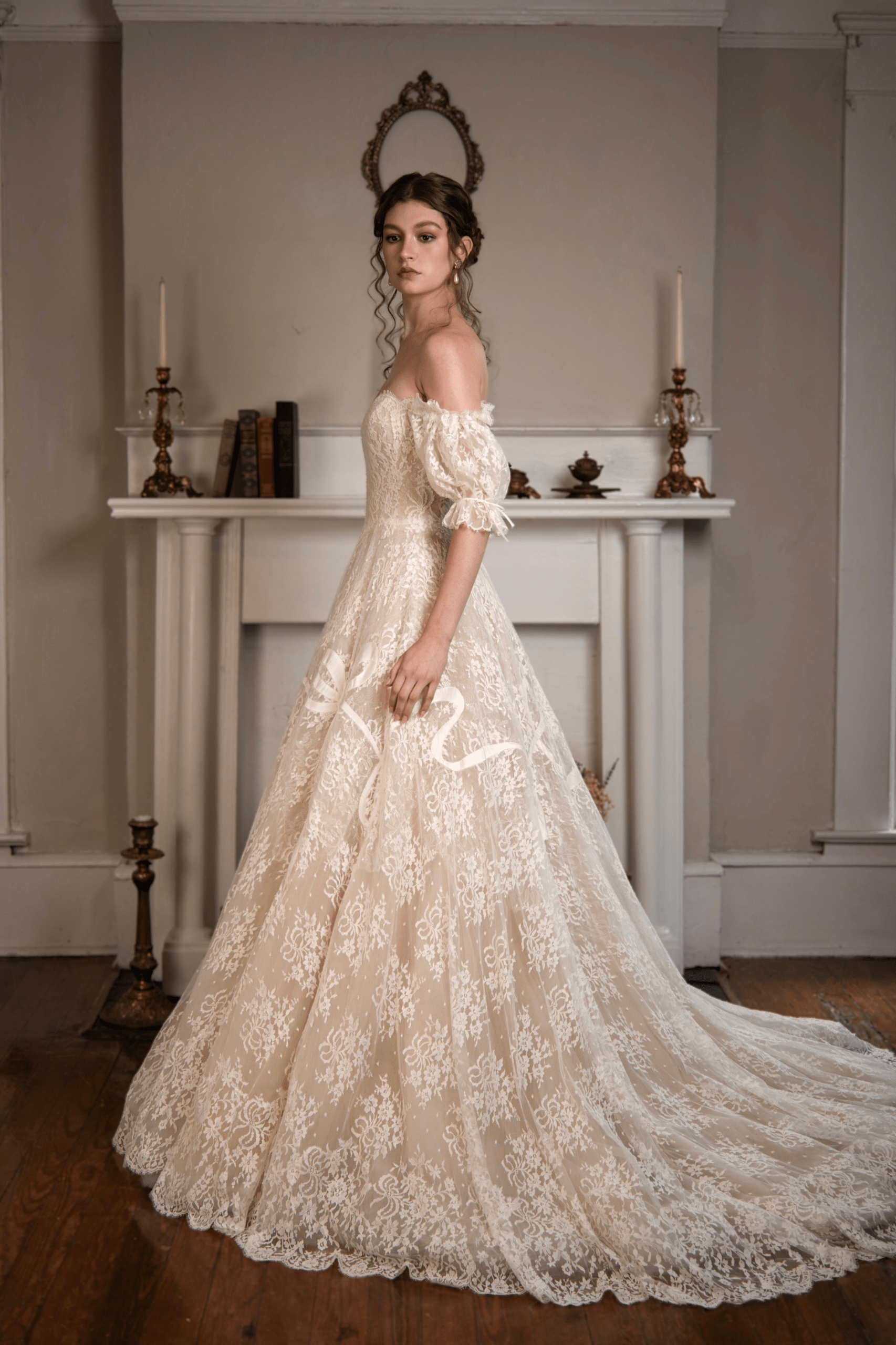 lace ball gown wedding dress Luxury Lace Wedding Dress With 3D Flower TANYA BRIDAL