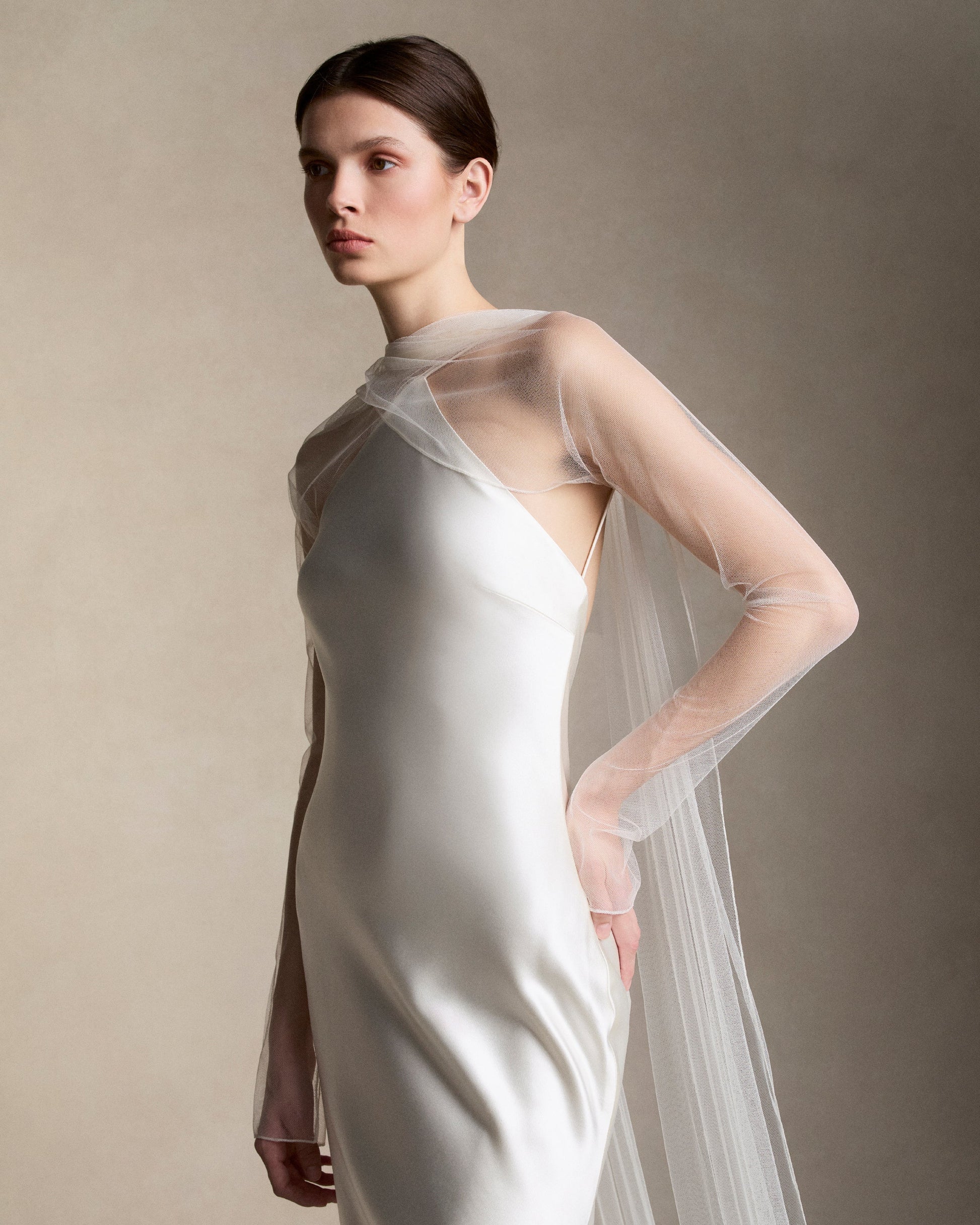 Danielle Frankel Mari Gown with Tulle Sleeves Wedding Gown Belle Bridal Atelier Chicago Belle Atelier Danielle Frankel Mari Gown with Tulle Sleeves Wedding Gown Belle Bridal Atelier Chicago Belle Atelier