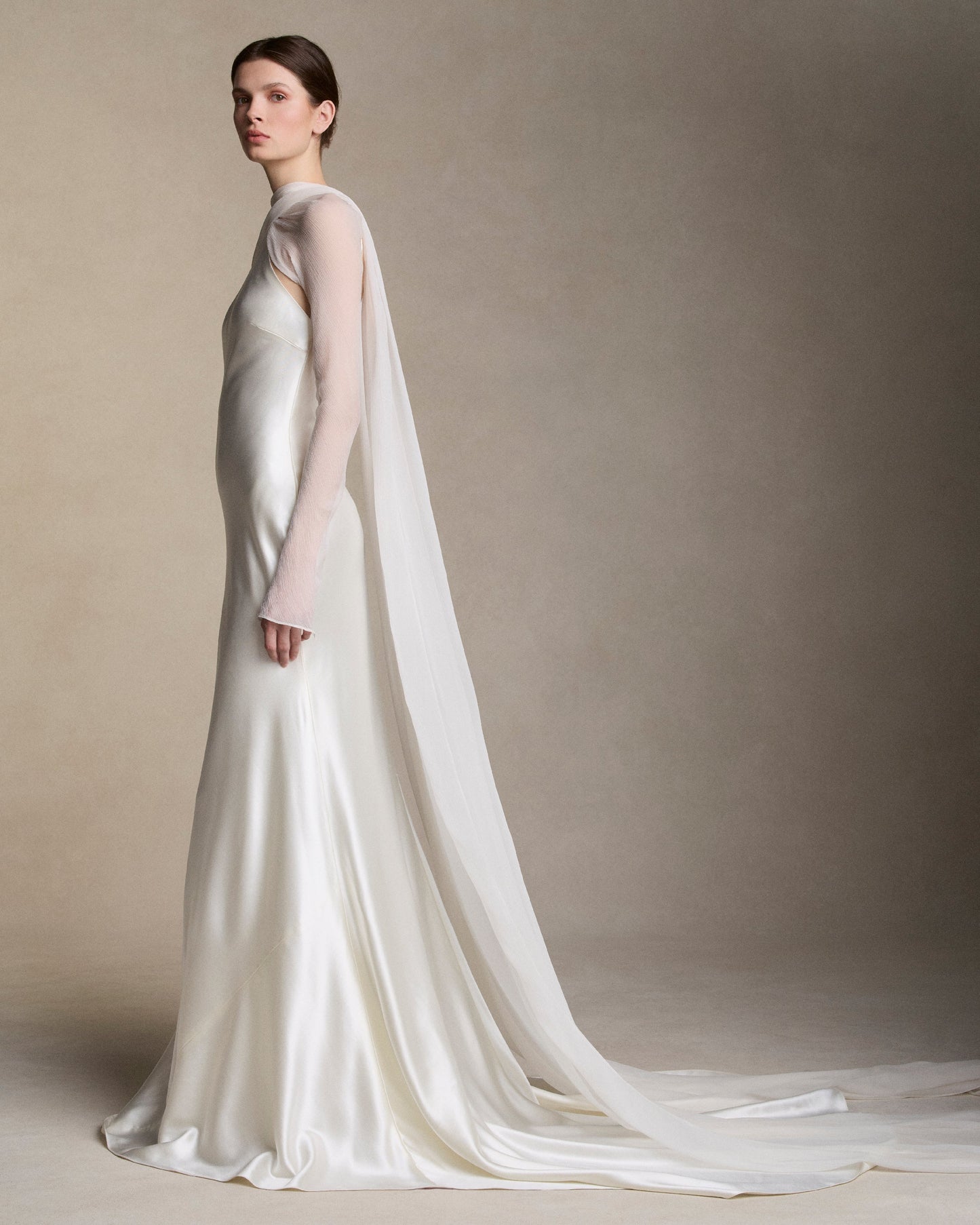 Danielle Frankel Mari Gown with Crinkle Chiffon Sleeves Wedding Gown – Belle Bridal Atelier Chicago – Belle Atelier